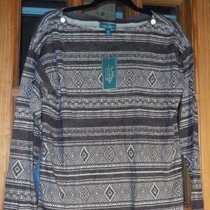 NWT  Lauren Jeans Co -Ralph Lauren Striped 3 Button Shoulder Long Sleeve-Size L